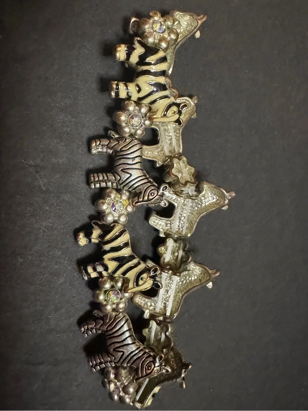 Zebra Animal Charm Bracelet in Silver Tone and Cream